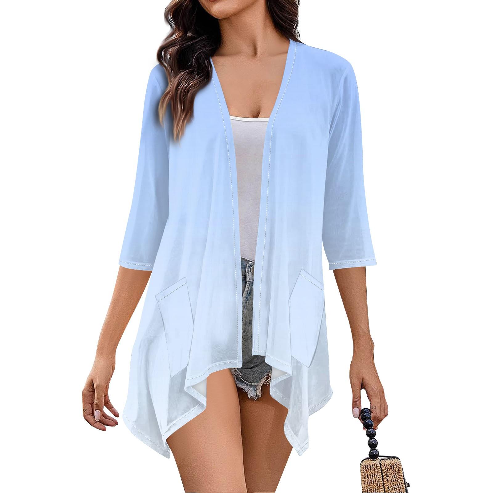 Женский кардиган неправильной формы с градиентным принтом и рукавами три четверти — фото 3