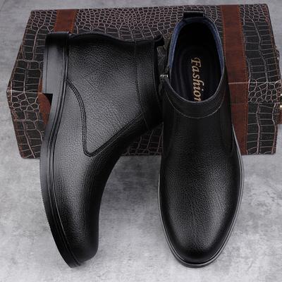 Fashion Men's High-top Cotton Shoes Genuine Leather Winter Plush Snow Booots Casual Shoes High-quality Male Chelsea Boots Botas