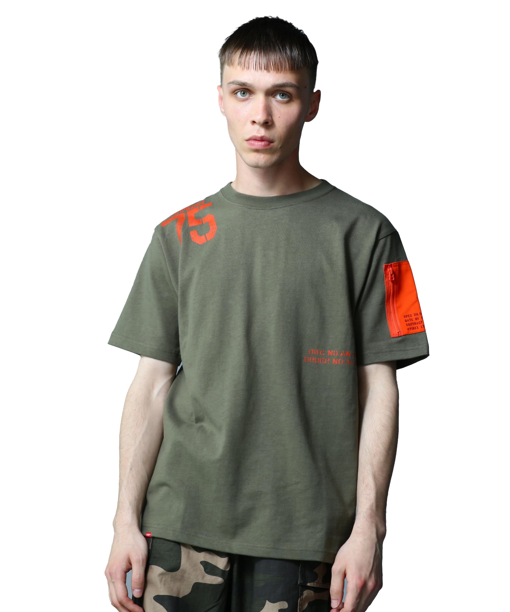 AVIREX REMODEL DESIGN CREW NECK T-SHIRT L olive