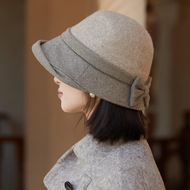 Autumn and Winter Warm Elegant Woolen Basin Hat Retro Bucket Hat Spring and Autumn Windproof Perfect for Cold Weather, Winter Headwear