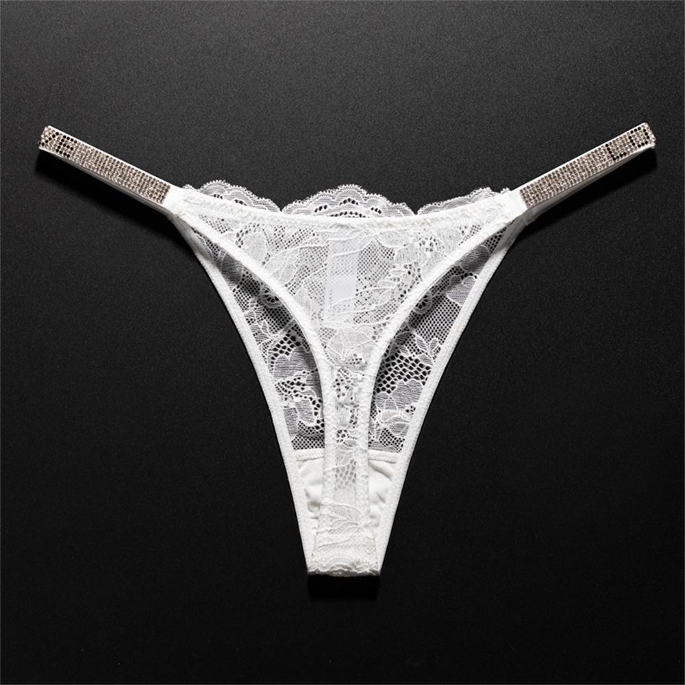 Sexy Crystal-Embellished Perspective Lace Thong Breathable T-back Underwear for Europe Women Transparent T-back Plus Size S-XL