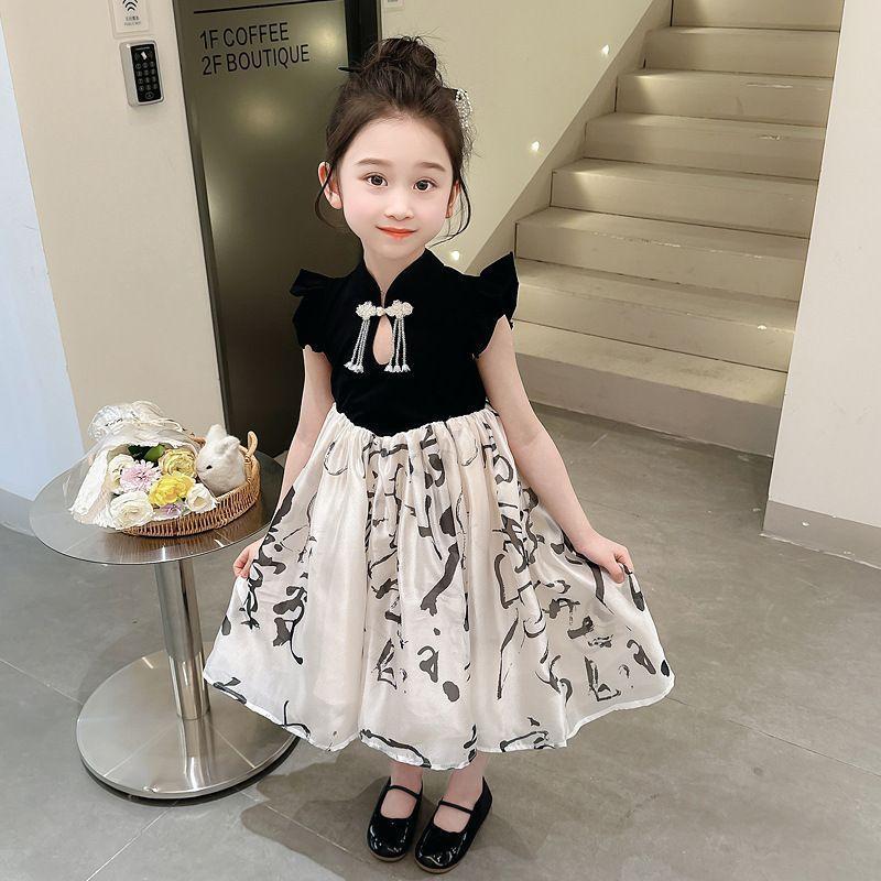 Girls Summer New Chinese Hanfu Dress Fairy Flutter Sleeve Elegant Kids Traditional Clothing 100