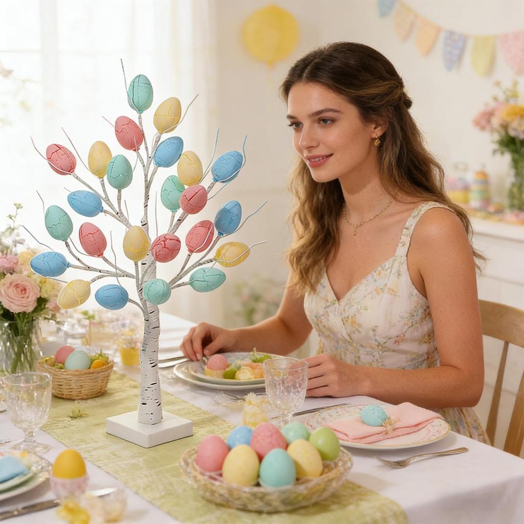 Egg Tree for Easter with LED Light Table Centerpiece 23.6in Easter Tree Decorations Battery and USB Powered for Nursery Bedside