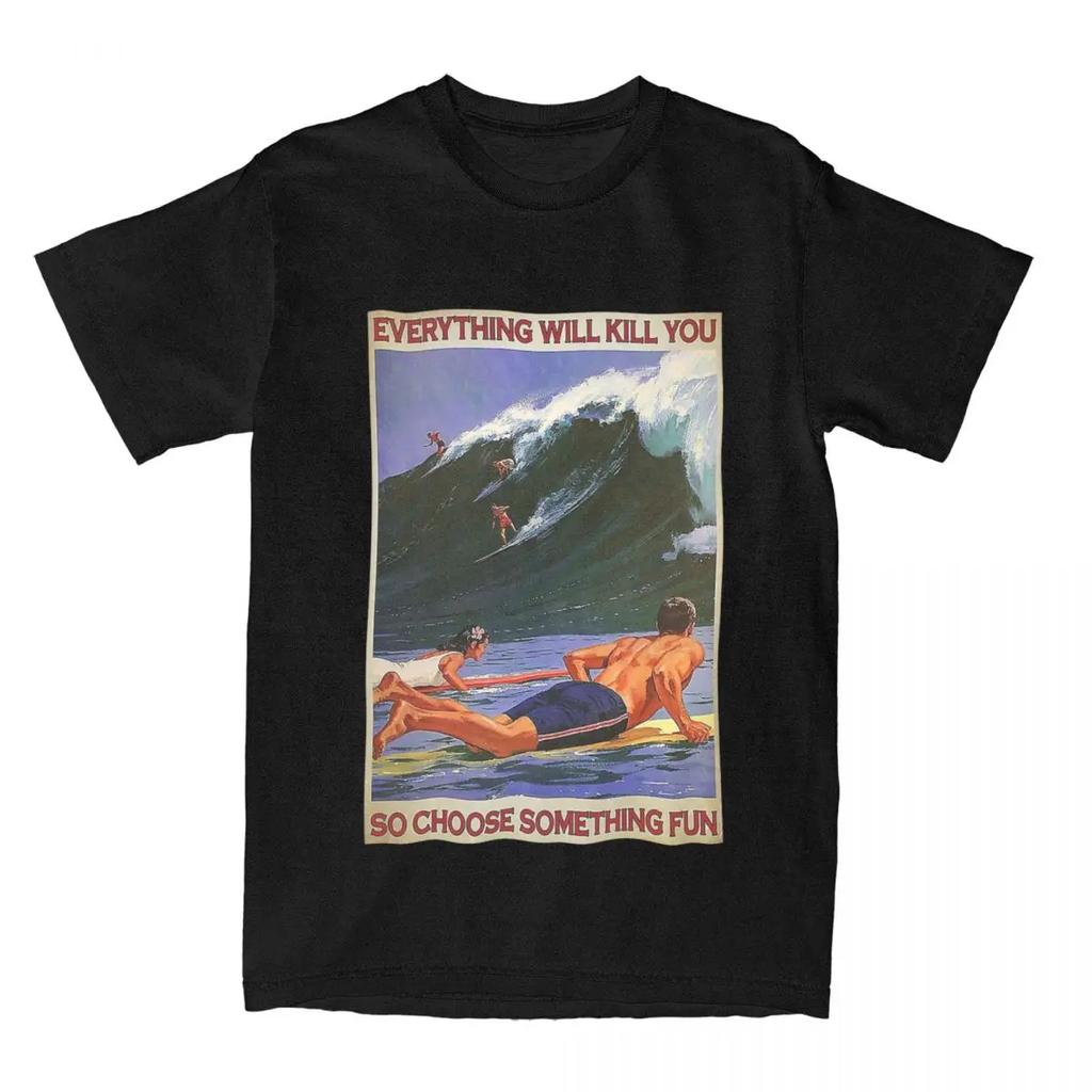 Men Women's Board Surfing Graphic Printed Tee Shirt Apparel Vintage Cotton Sport Surf Lover Fan T Shirt Tee Clothing Summer