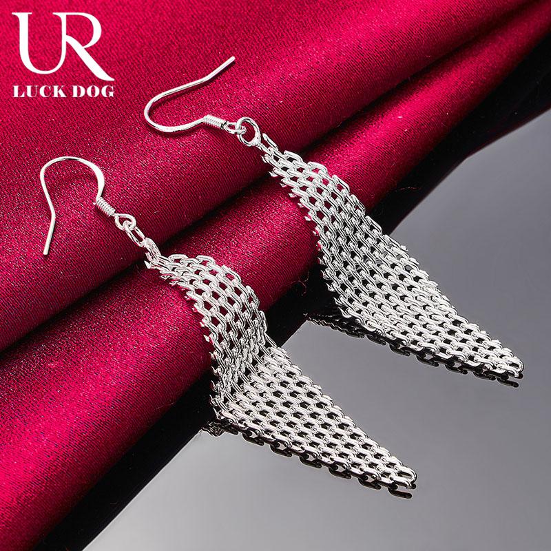 925 Sterling Silver Interwoven Mesh Hanging Piercing Earrings Fashionable Wedding Jewelry