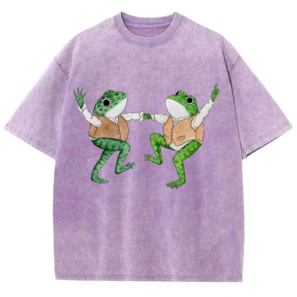 Women Tops Clothes Oversized Short Sleeves Two Dancing Frogs Print Overseas Export High Quality Shirt For Men Discount