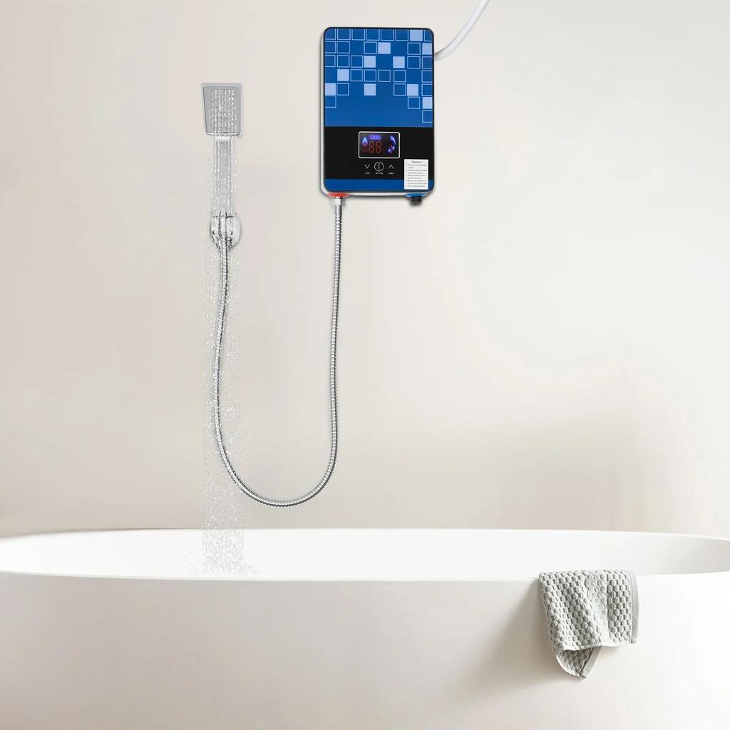 110V 4500W Electric Instant Hot Water Heater Tankless Boiler Bathroom Shower Head Overheating Protection (Blue)