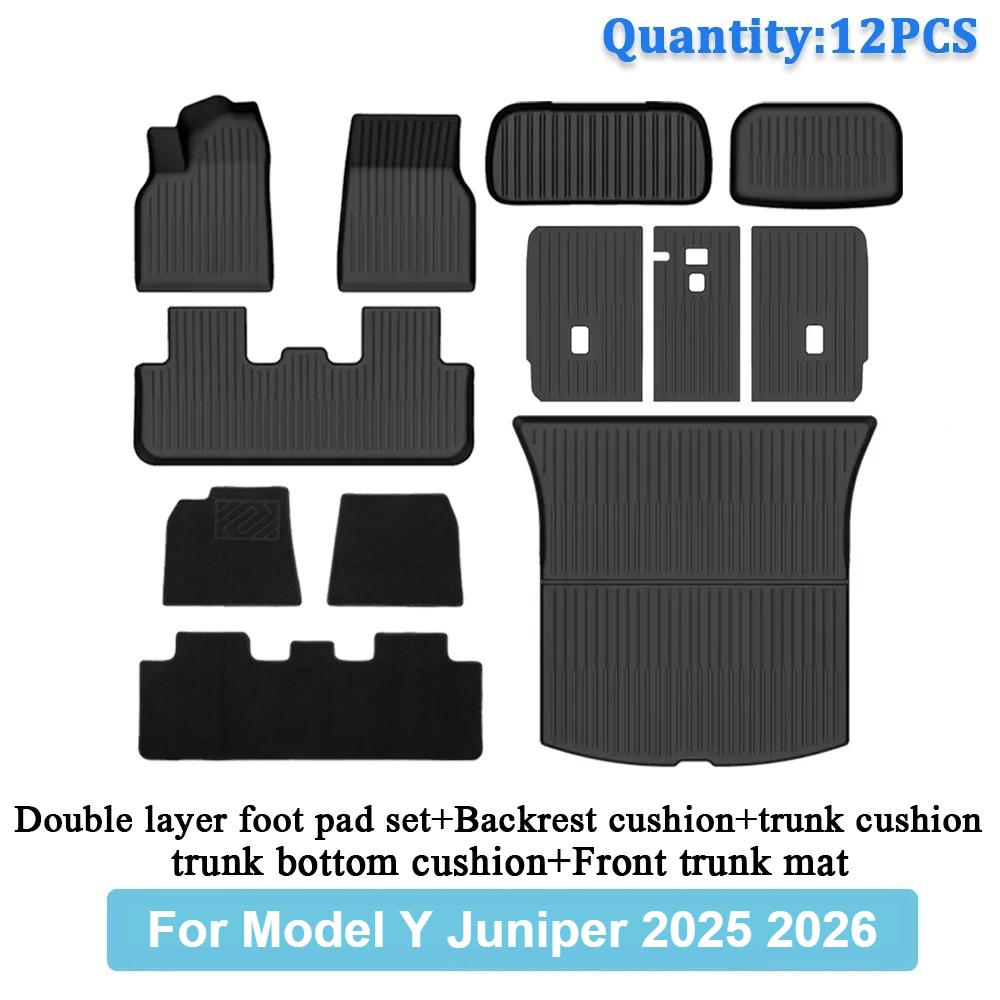 TPE Car Integrated Trunk Liners For Tesla Model Y Juniper 2025 2026 Double Layerd Mats Trunk Door Sill Guard Plate Backrest Mats