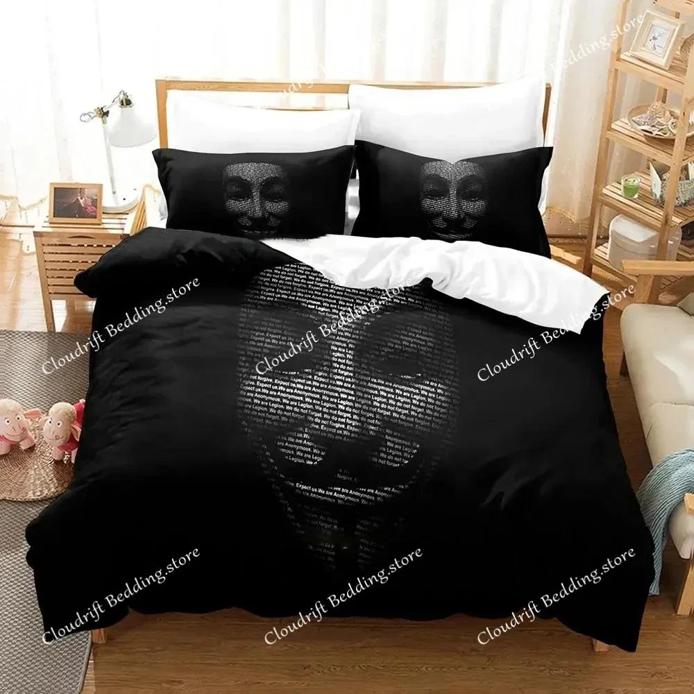 Personality Technology Anonymous Bedding Set Duvet Cover Bed Set Quilt Cover Pillowcase Comforter King Queen Size Boys Adult026