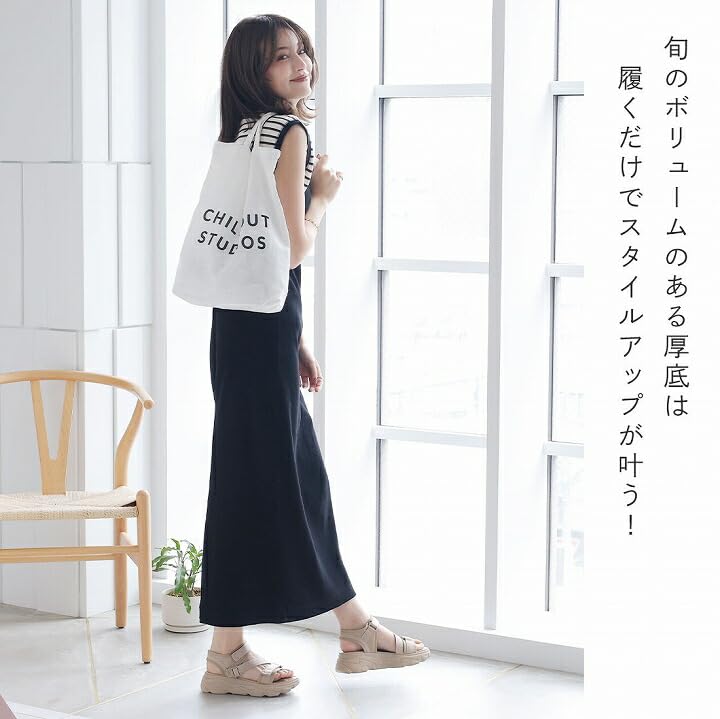 Vivian Sports Sandals with and Thick Size M Women's Straps, Velcro, Soles, V45510SM, Beige, (23.0-23.5)