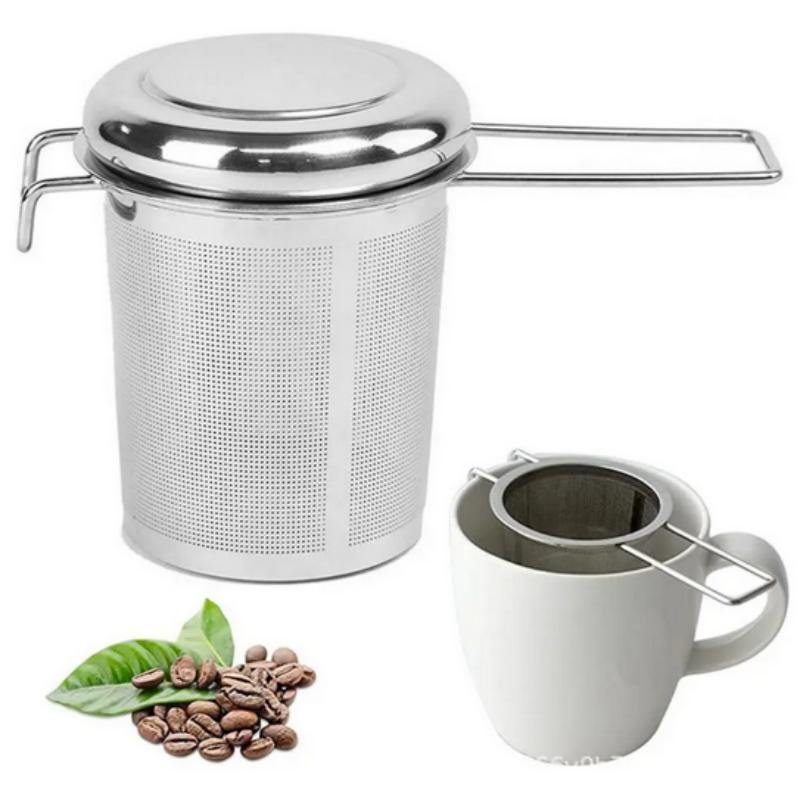 304 Stainless Steel Tea Drain with Lid Tea Strainer Collapsible Double Handle Tea Strainer with Lid Tea Brewer