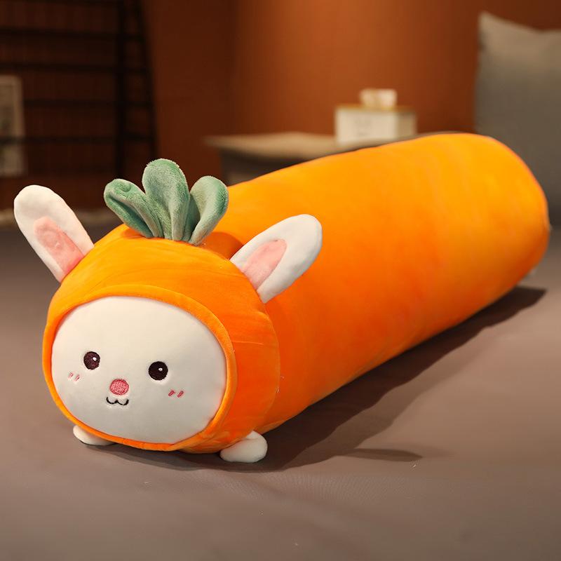 Soft Cute Fruit Animal Cylindrical Long Pillow Cute Radish Rabbit Dinosaur Doll Girl Bed Sleeping Holding Doll Pillow