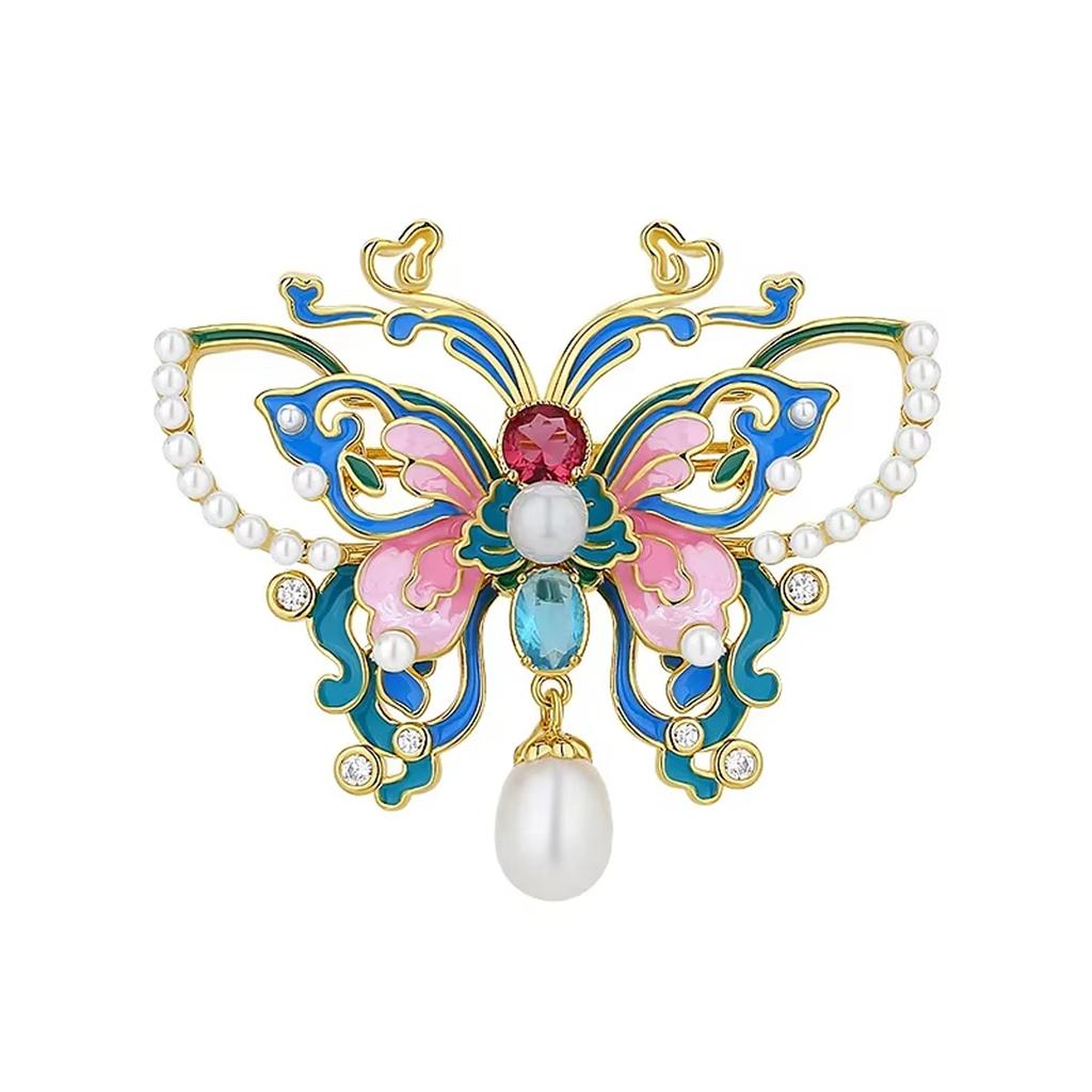 Enamel Butterfly Brooch Pin Elegant Women Vintage Style Decorative Accessory for Dress Coat Cheongsam Jacket Outwear