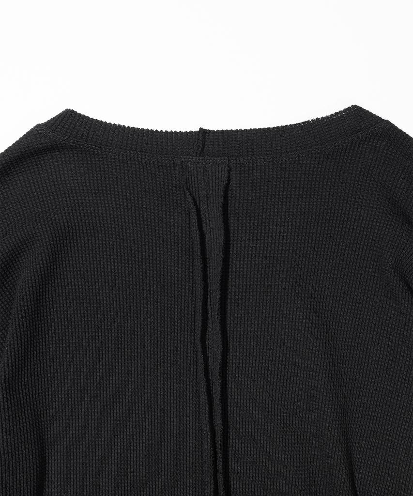MASSNOUN Waffle Cut Divide Boat Neck Long Sleeve Mssls002-Bk