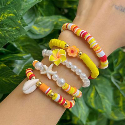 2/6pcs Bohemian Bracelets For Women Ocean Element Soft Pottery Flower Shell Starfish Bead Bracelet Little Fresh Hand Accessories