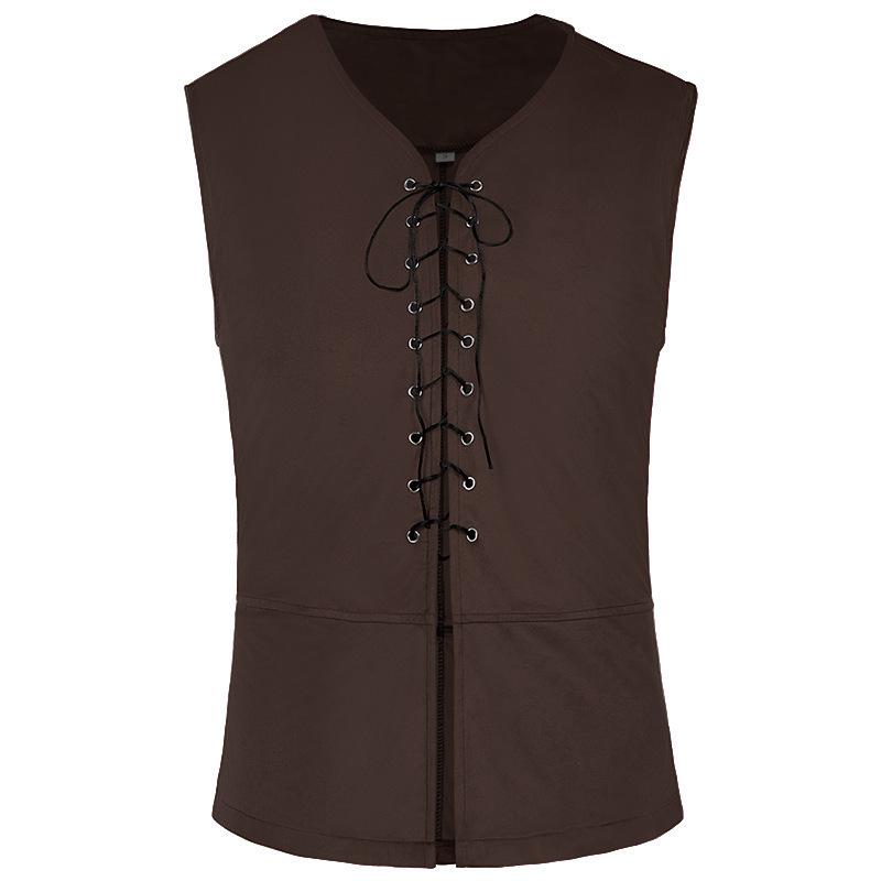 4 Pcs Men's Halloween Renaissance Costume Set Medieval Vest Shirt Ankle Banded Pants Viking Belt Armband Pouch