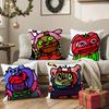 Weird Expression Doodle Cushion Cover Pattern Printed Pillowcase For Living Room Sofa Cushion Cover & Bedroom Decor