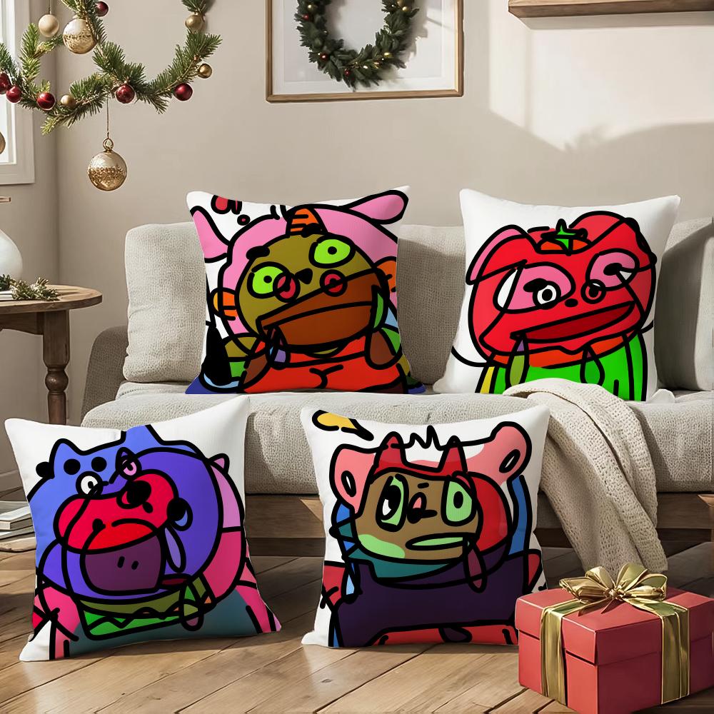 Weird Expression Doodle Cushion Cover Pattern Printed Pillowcase For Living Room Sofa Cushion Cover & Bedroom Decor