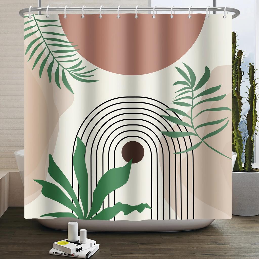 Nordic Wind Boho Shower Curtain for Bathroom Abstract Mid Century Modern Minimalist Geometric Arch Beige Bohemian Bath Curtain