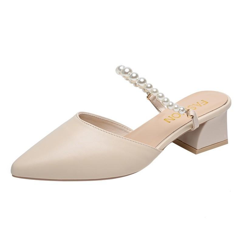 Coarse Heel Pointed Cold Slippers Women's Summer New One-pedal Soft-soled Temperament Breathable Women's Single Shoes