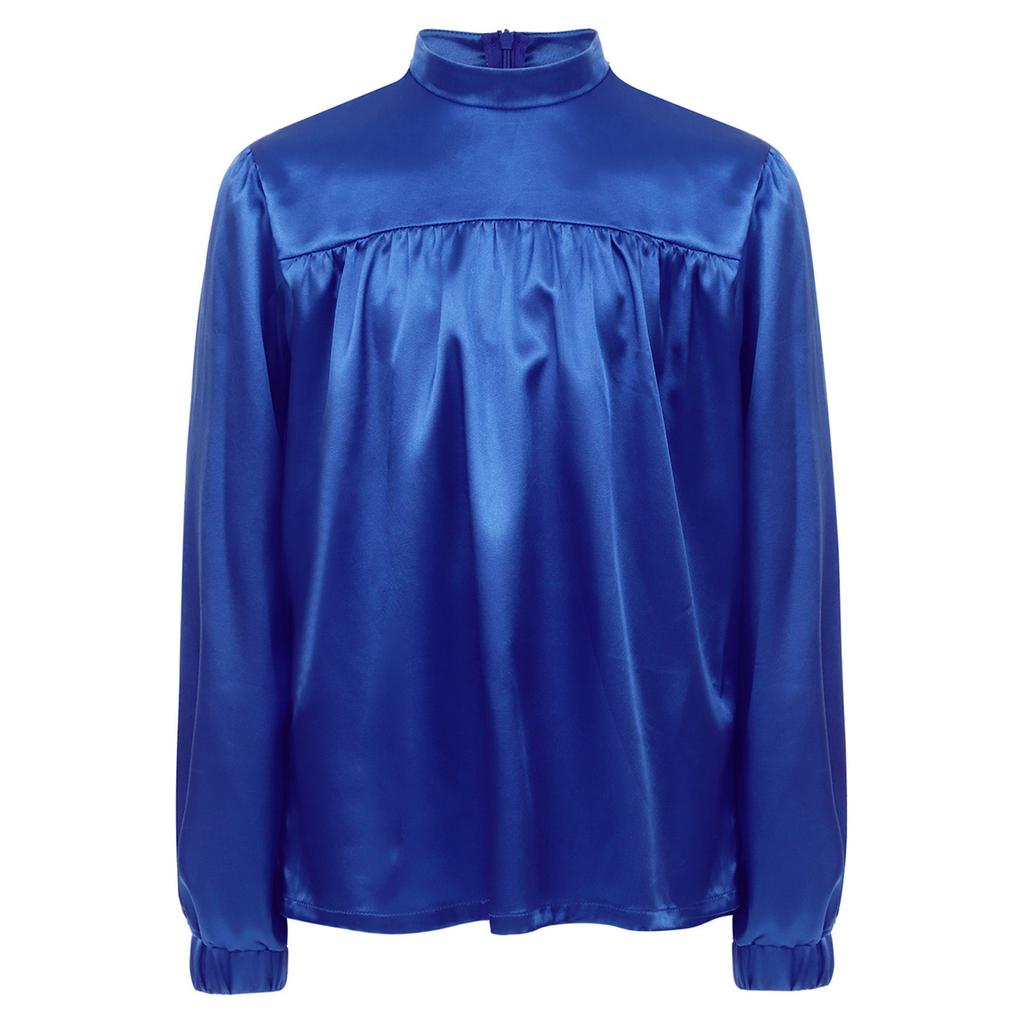 Chlapecké topy na liturgický tanec s vysokým límcem a dlouhým rukávem, se skrytým zipem vzadu, saténový top