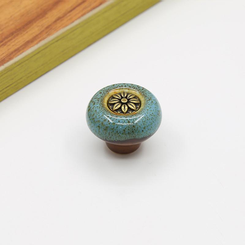 Wardrobe Door Small Handle Retro Cabinet Leopard Print Glass Handle Circular Single Hole Handle Home Decoration