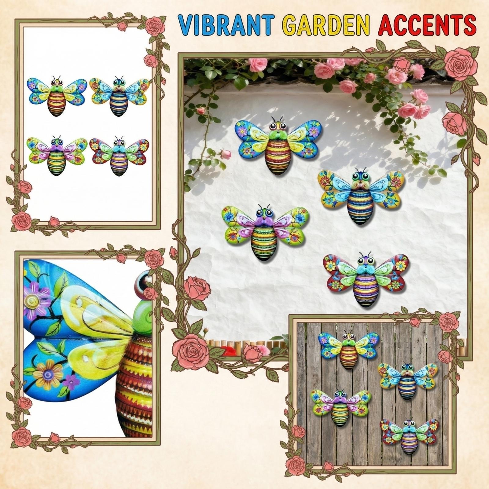 4PCS Metal Outdoor Wall Decoration Insect  Decoration Ornaments One Size