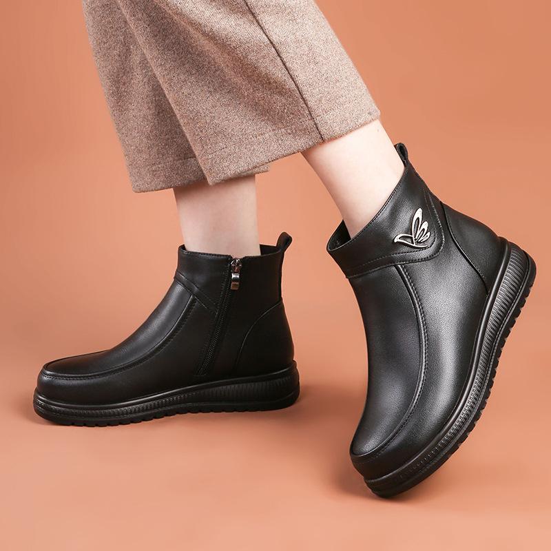Mode Winter Damen Elegant Komfort Weiche Sohle Leder Stiefeletten Dick Plüsch Warm Schnee Mutter Wasserdicht Rutschfeste Stiefel
