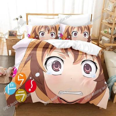 Toradora-Bettwäscheset, Einzel-, Zwillings-, Voll-, Queen- und King-Size-Bettset, Schlafzimmer für Erwachsene und Kinder, Bettbezug-Set, 3D-Druck, Anime-Bettlakenset