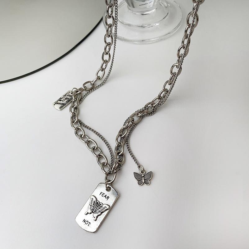 Butterfly necklace summer design sense 1111 new sweater stacked sweater chain accessories cool titanium steel chain
