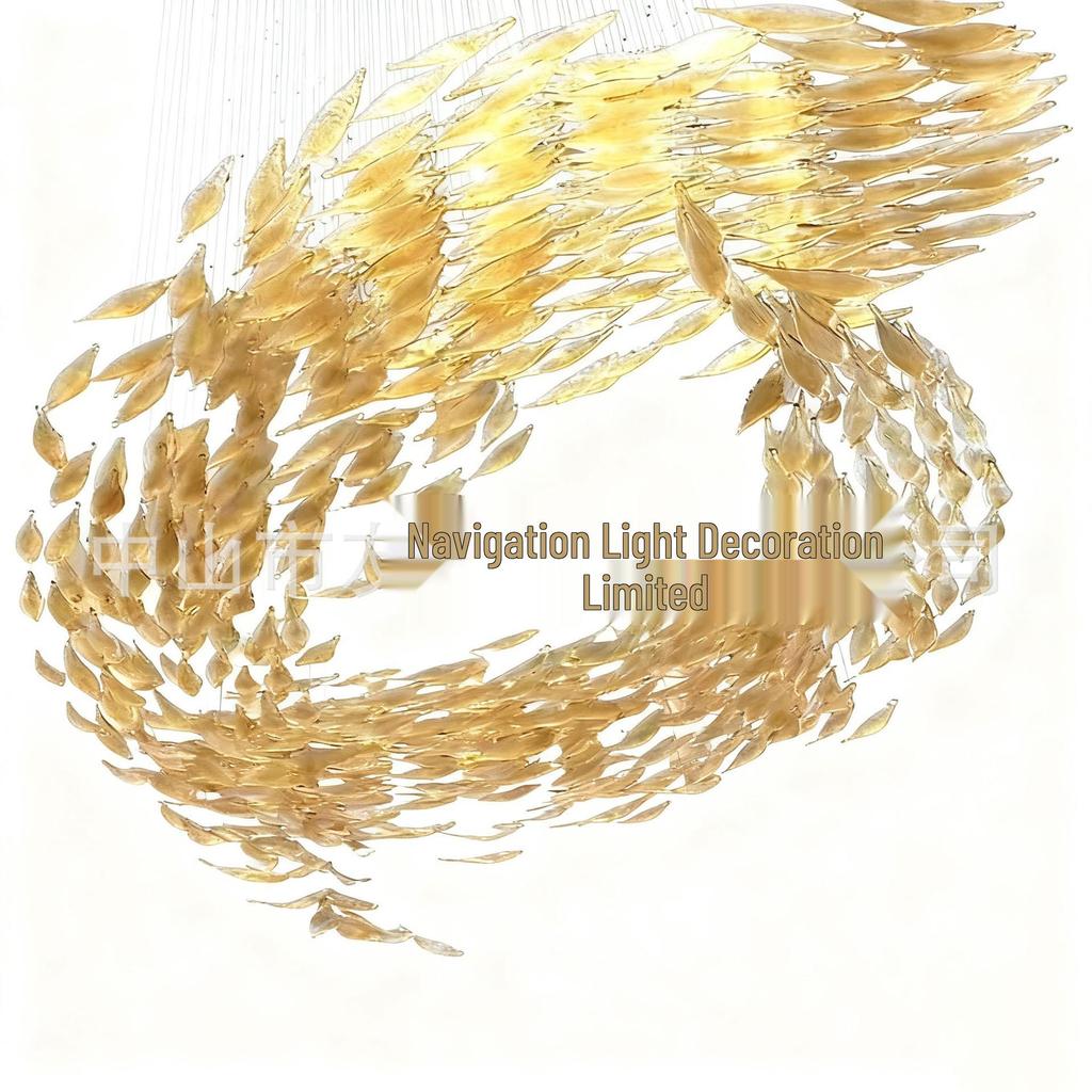 Custom Twisted Leaf Glass Chandelier for Sales Centers, Hotels, Malls, and Ballrooms