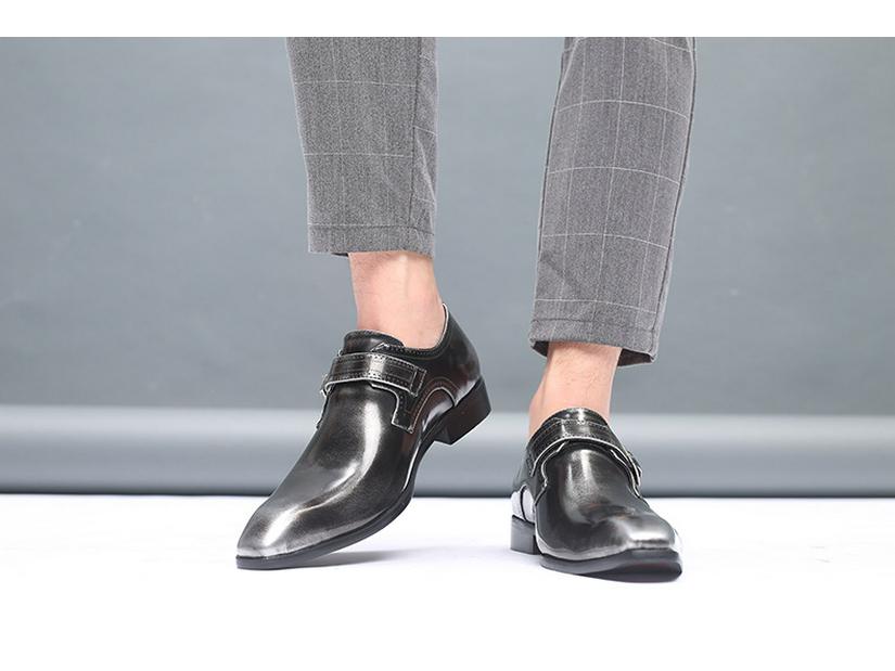 2025 Men's Pointed Toe Buckle Low-Heel Leather Shoes - Large Size Gentleman Style