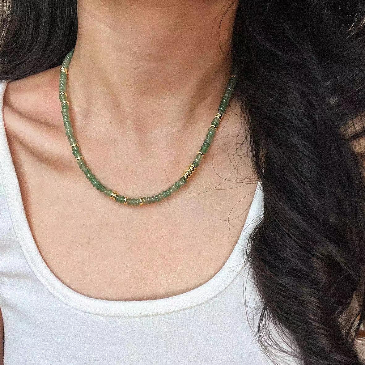 

Натуральный камень Авантюрин Нефрит Бусина Летающая тарелка Ожерелье для женского летнего разнообразия Высококлассная нишевая ключичная цепочка