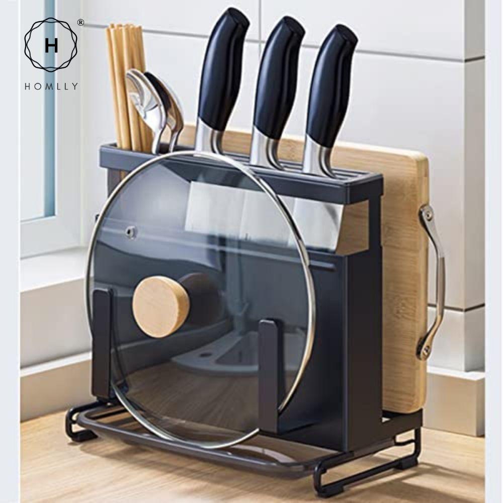 Homlly 4 in 1 kitchen Countertop Knife Block Cutlery Board Lid Organizer Rack