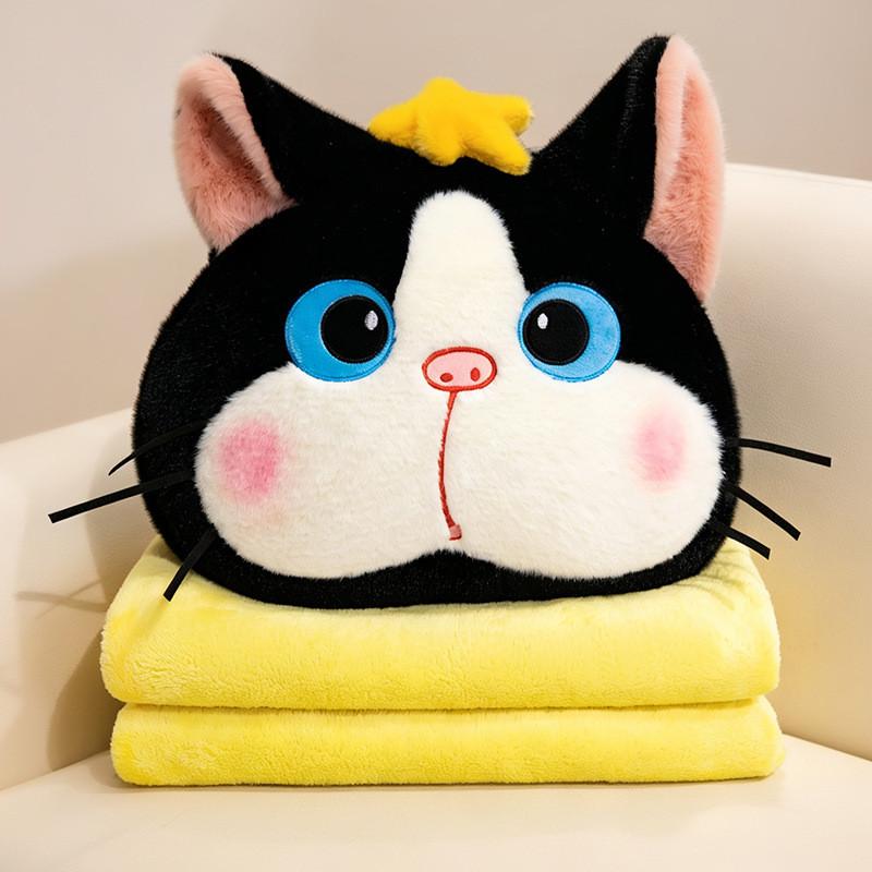 Cartoon Cat Pig Plush Pillow Blanket With Embroidered Animal Pattern For Office Nap And Travel Comfort