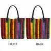  Colorful Striped Tote Bag Casual Large Capacity Shoulder Handbag for Daily Use