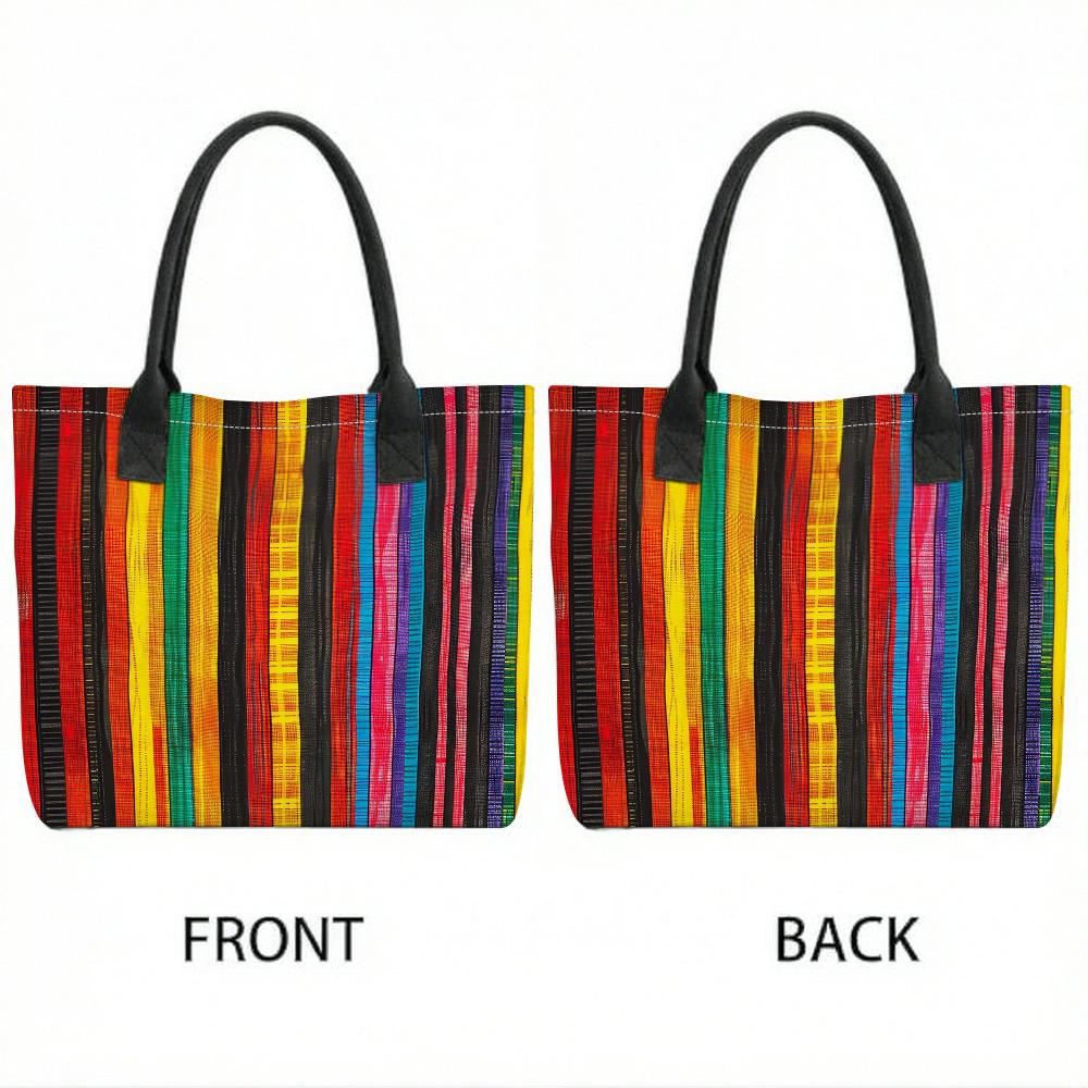 Colorful Striped Tote Bag Casual Large Capacity Shoulder Handbag for Daily Use