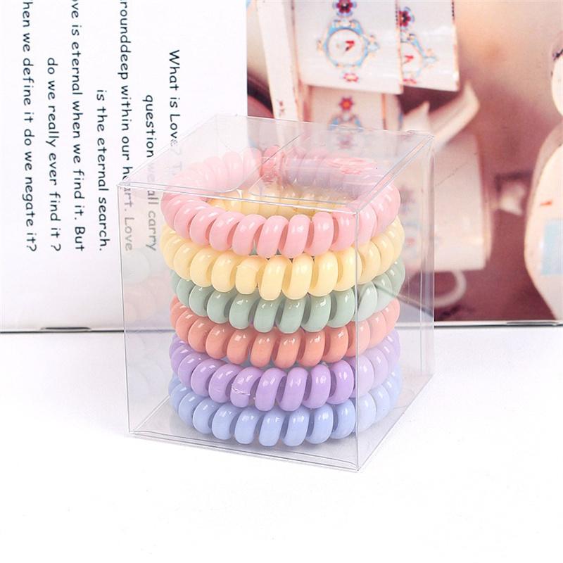 6Pcs/Set Fashion Matt Solid Telephone Wire Elastic Hair Band Frosted Spiral Cord Rubber Band Hair Tie Stretch Head Band Gum