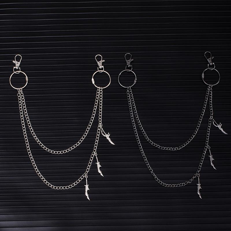 Treasure Knife Pendant Trouser Chain Hip Hop Punk Multi-Layer Metal Waist Chain Trendy Cool Exaggerated Jeans With Accessories