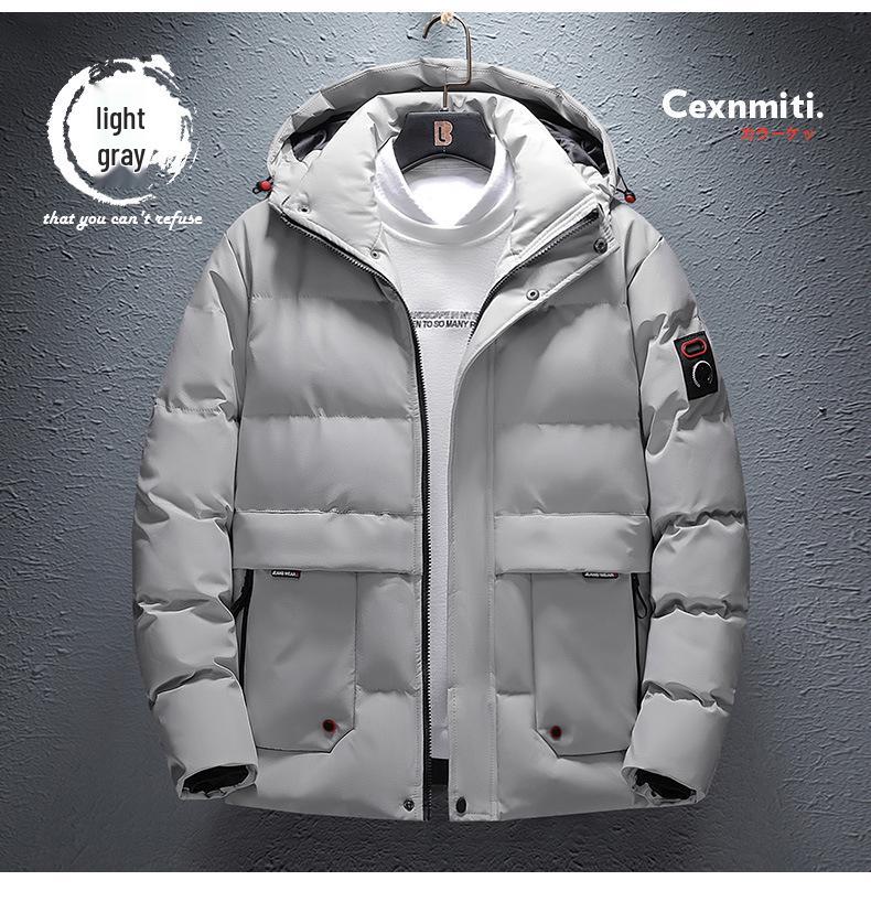 New Men's Windproof Hooded Cotton Jacket - Trendy, Thickened, Detachable Hood, Winter Casual Wear