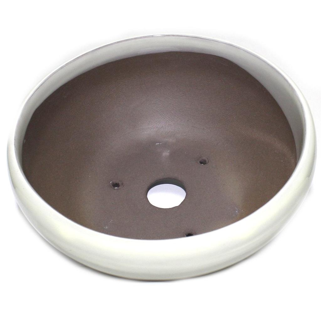 Umekichi Bonsai 3 Iron White with Cream Seto Ware Fits Tuberous Miscellaneous Approximately 10cm Supplies, No. Pot, Glaze, Ceramic, Round, Shallow,