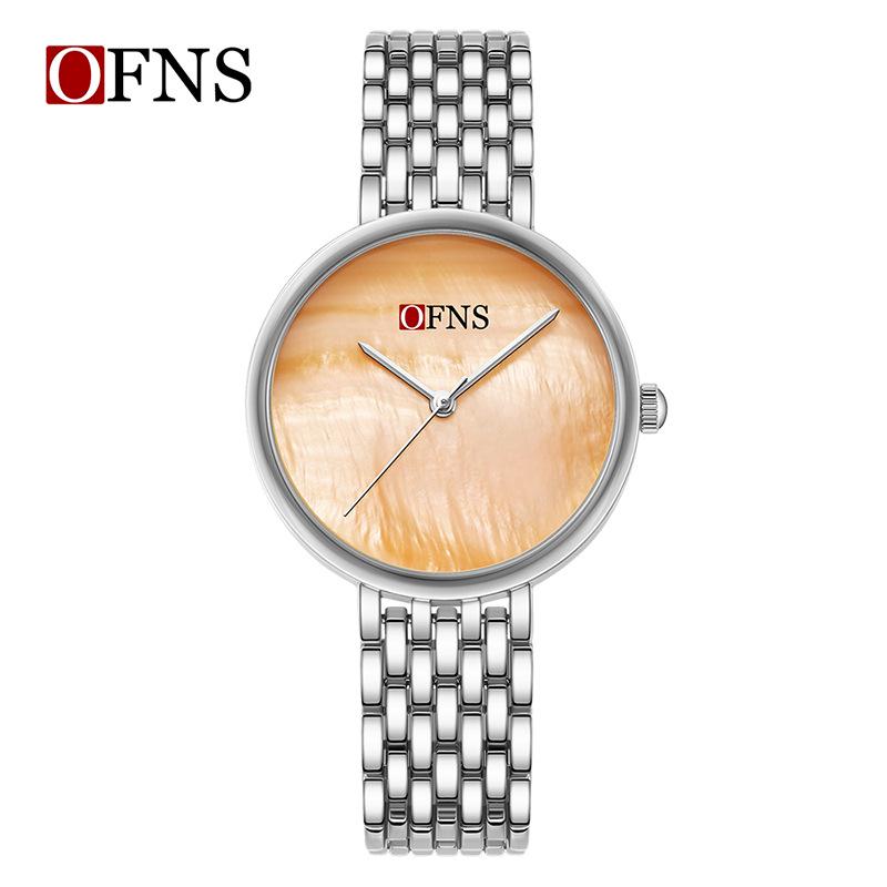 

Жіночий водонепроникний модний годинник Oufanni зі сплаву з перламутром помаранчевий/срібний