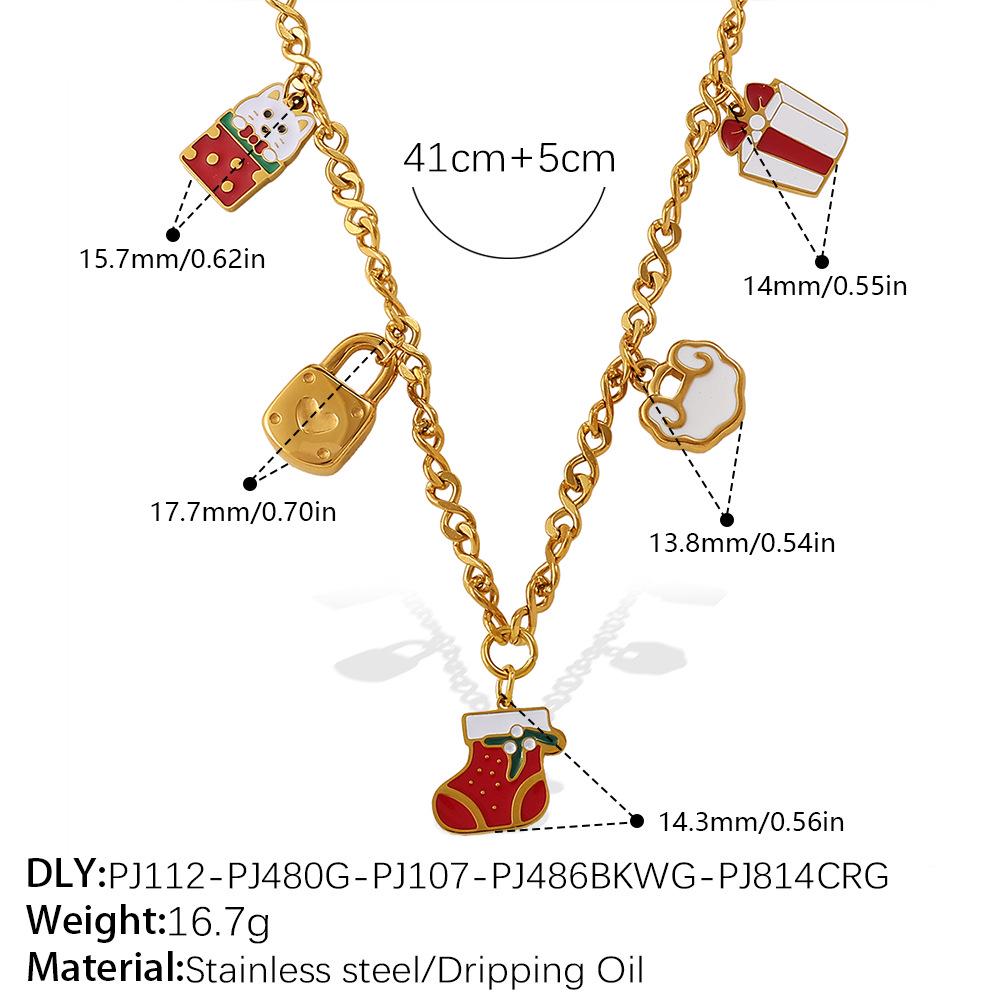 Colar Pingente de Natal DIY Europeu e Americano: Aço Inoxidável Banhado a Ouro 18K, Design de Desenho Animado Fashion para Mulheres.