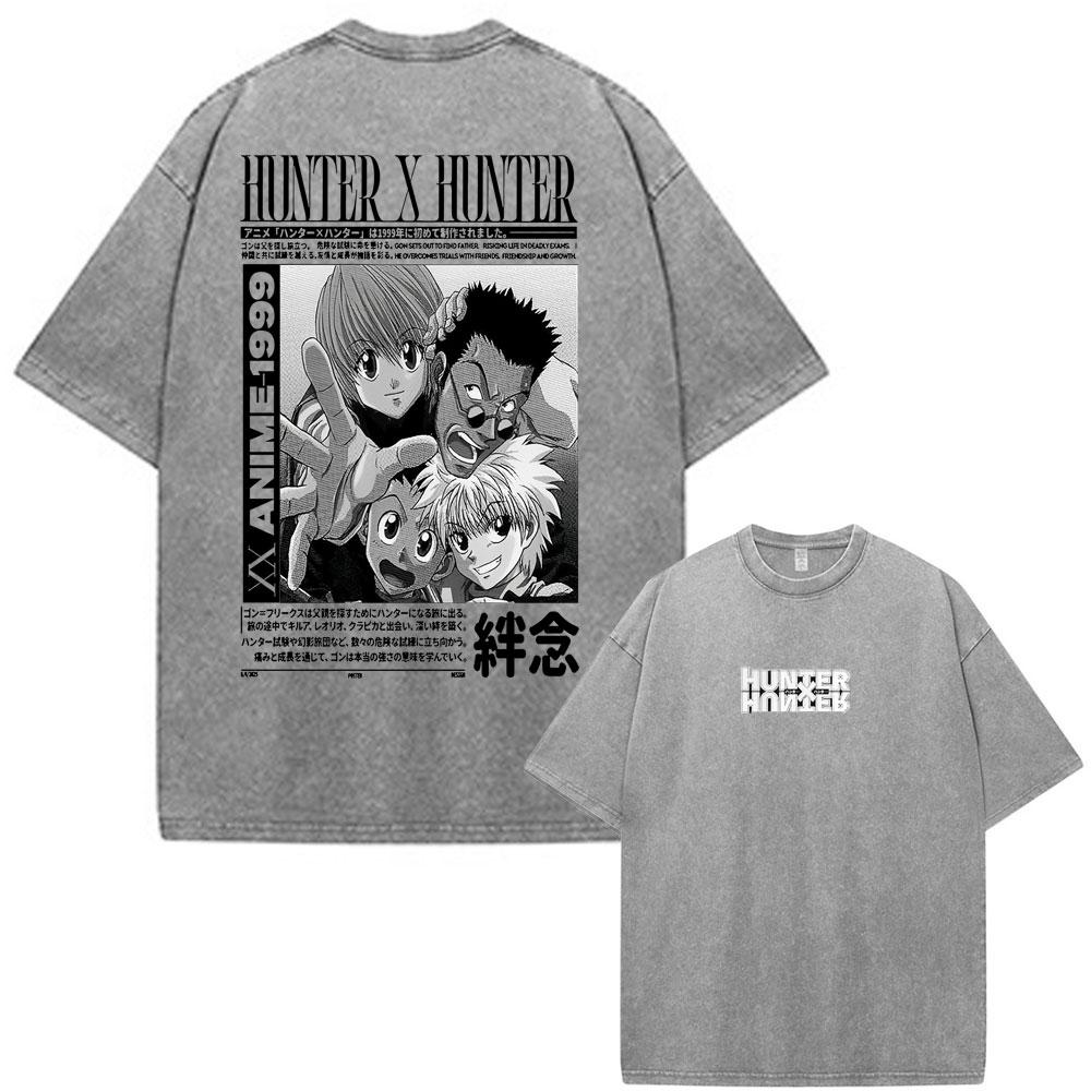 Japanese Anime Hunter X Hunter Kurapika Vintage Washed T Shirt Men Women Clothing Fashion Oversized Cotton Short Sleeve T-shirts