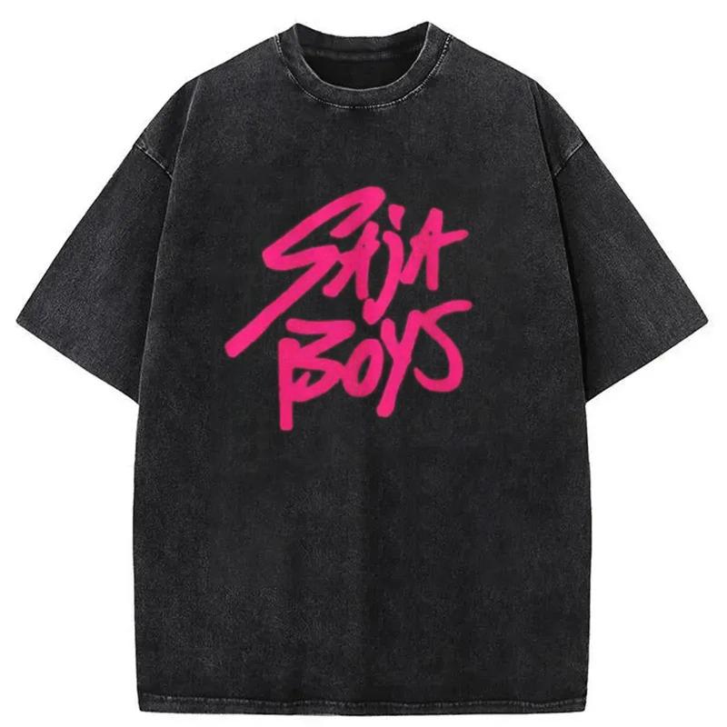 Summer Vintage KPop Demon Hunters Tiger Washed Cotton T-shirts for Men Harajuku Round-neck Heavy Tshirts Oversize Unseix Tee Top