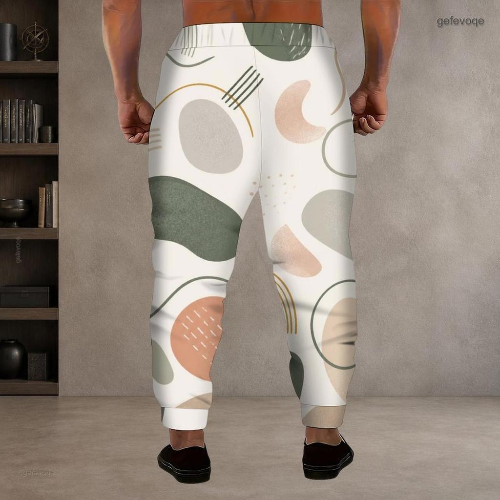 Men S Plus Size Geometric Printed Drawstring Waist Side Pockets Cuffed Ankle Jogger Pants