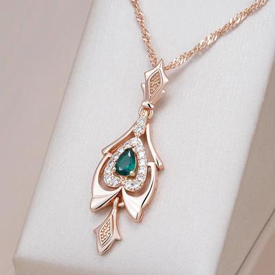 Collana con ciondolo grande in stile vintage dorato con zirconi verdi per donna, gioielli di lusso per feste e matrimoni