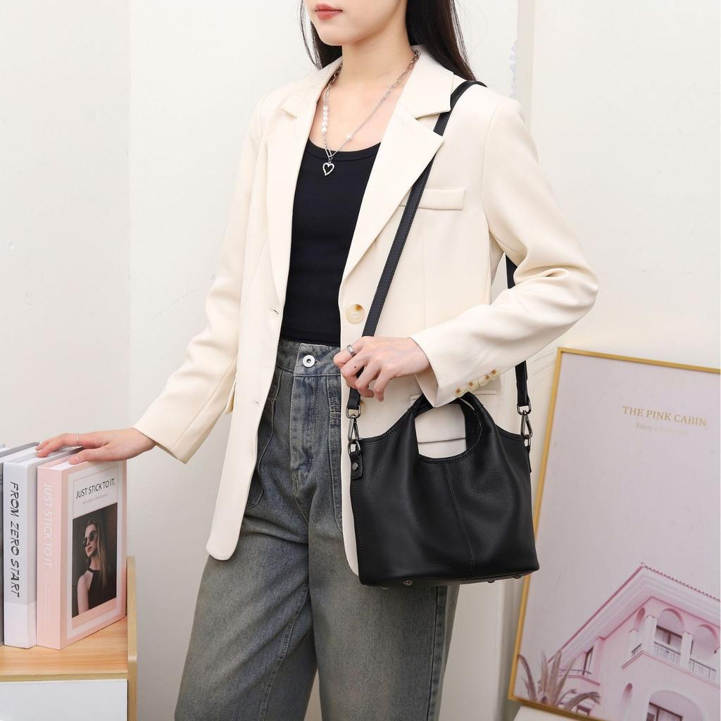 Cowhide Square Bag Crossbody Horizontal Shell Bag Popular Fashion Niche Women Single Shoulder Practical Soft Hand
