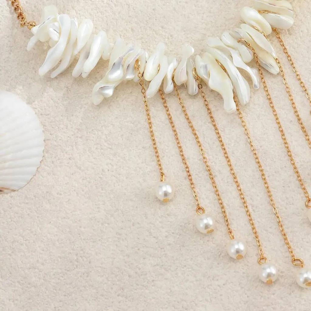 Salircon Temperament Unregelmäßige Muschel Imitation Perle Quaste Anhänger Halskette Damen Boho Luxus Schlüsselbein Kette Schmuck 2026 Neu