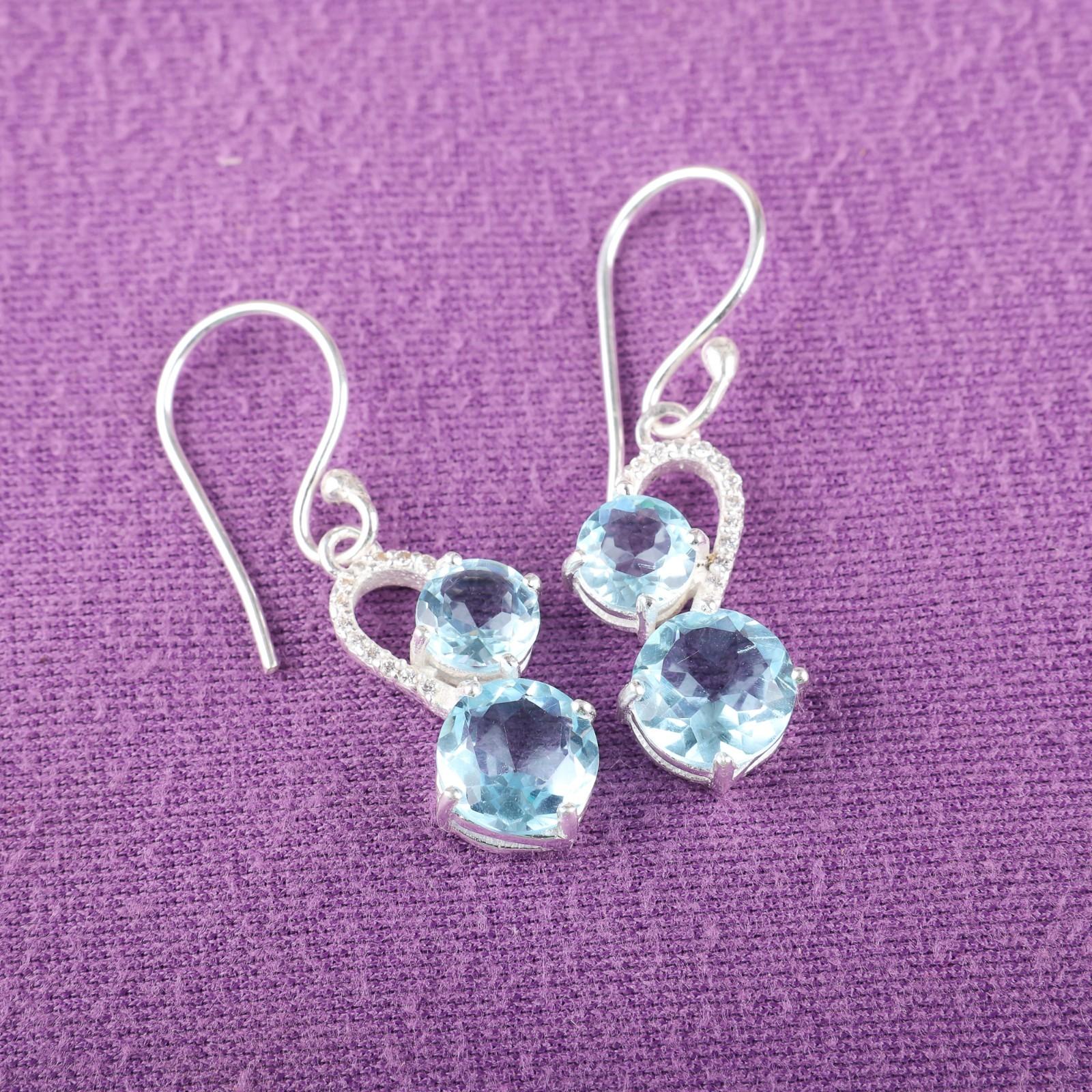 

Sky Blue Topaz Gemstone 925 Sterling Silver Stylish Jewelry Zircon Earrings1.38 CZE-3-7